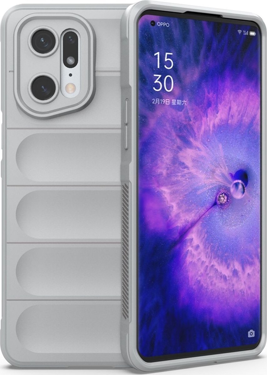 Mobigear Hoesje geschikt voor OPPO Find X5 Pro Telefoonhoesje Flexibel TPU | Mobigear Bumpy Backcover | Find X5 Pro Case | Back Cover - Grijs