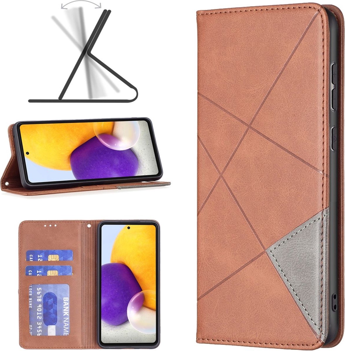Mobigear Telefoonhoesje geschikt voor Samsung Galaxy A73 Hoesje | Mobigear Rhombus Slim Bookcase | Pasjeshouder voor 2 Pasjes | Telefoonhoesje voor Pinpas / OV Kaart / Rijbewijs - Bruin