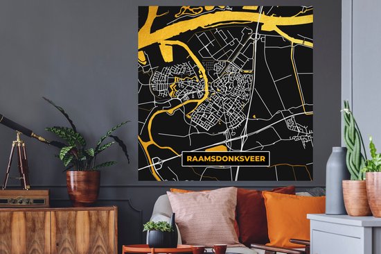 Stickers Stickers muraux - Carte - Raamsdonksveer - Or - Plan de la ville - Carte - 120x120 cm - Feuille adhésive XXL