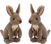 2x stuks pluche kangoeroe knuffel met baby 20 cm - Australische dieren speelgoed knuffels
