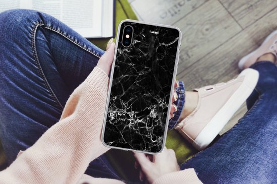 Coque iPhone Xs - Marbre - Pierre - Zwart - Siliconen