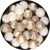 28x stuks kunststof kerstballen parelmoer wit en parel champagne mix 3 cm - Kerstboomversiering