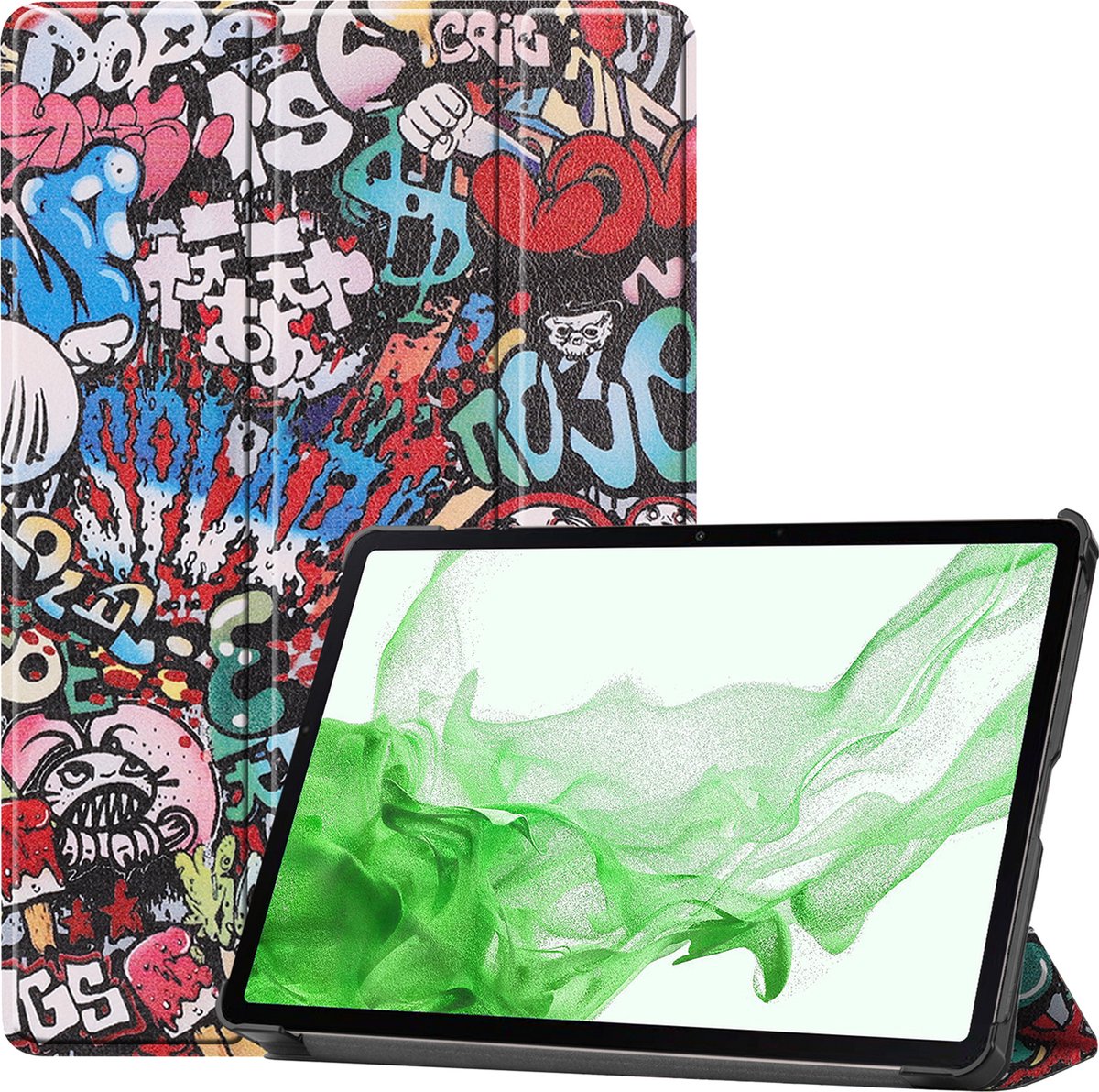 Hoesje Geschikt voor Samsung Galaxy Tab S8 Ultra - Dun & Stevig - Trifold Bookcase - Hard Cover - Hardcover Book Case - Tablet Hoes - Graffity