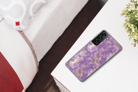 Convient pour coque Samsung Galaxy S22 - Impression marbrée - Luxe - Violet - Or - Motifs - Coque de téléphone en Siliconen