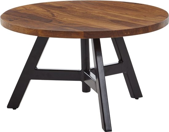 Salontafel 60x60x35 cm massief sheeshamhout / metalen salontafel rond | Design salontafel salontafel massief | Kleine tafel bijzettafel woonkamer modern