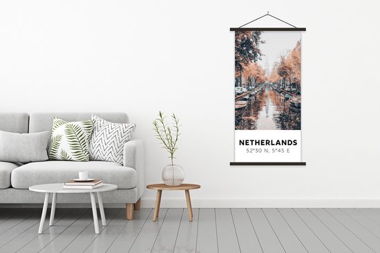 Porte-affiche avec affiche - Affiche scolaire - Nederland - Amsterdam - Canal - Automne - 90x180 cm - Lattes noires