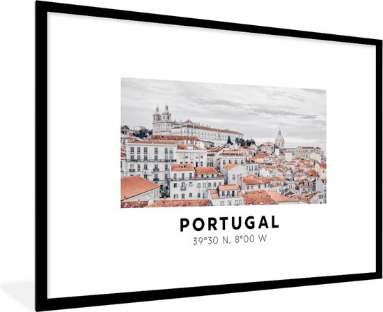 Fotolijst incl. Poster - Portugal - Europa - Rood - Skyline - 90x60 cm - Posterlijst