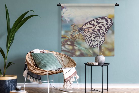 Tapisserie - Toile Murale - Papillon - Fleurs - Printemps - 90x90 cm - Tapisserie