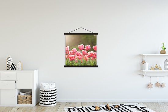 Porte-affiche avec affiche - Affiche scolaire - Tulipes - Soleil - Printemps - 60x60 cm - Lattes noires
