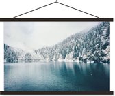 Posterhanger incl. Poster 60x40 cm - Schoolplaat - Winter - Water - Sneeuw - Textielposter - Zwarte latten