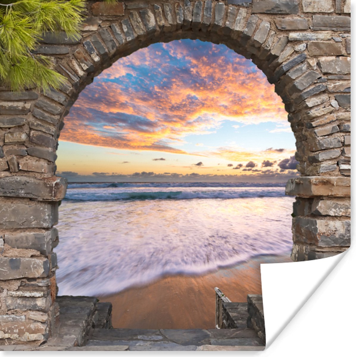 Poster Avond - Zee - Strand - Doorkijk - 30x30 cm