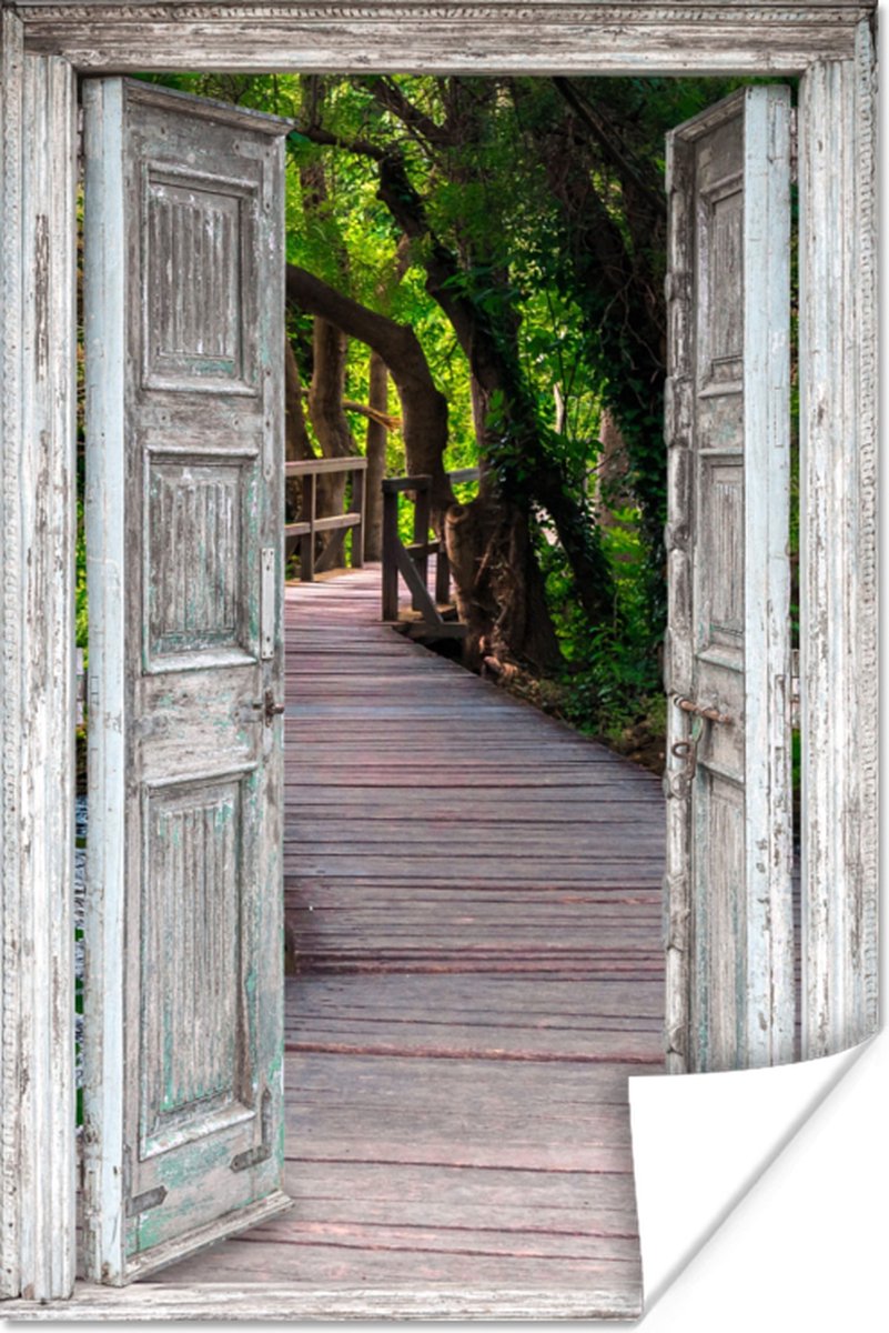 Poster Brug - Bos - Doorkijk - 60x90 cm