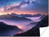 Poster Montagnes - Ciel étoilé - Brouillard - 160x120 cm XXL