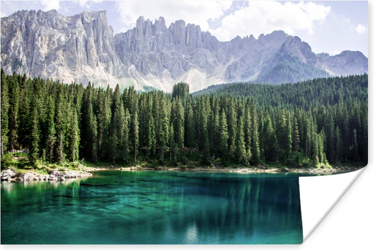 Poster Berg - Bomen - Water - 60x40 cm
