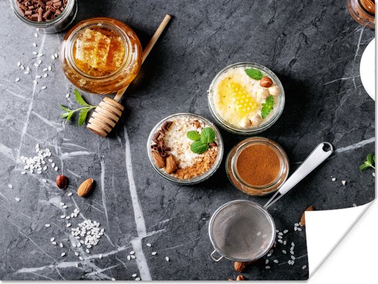 Poster Miel - Épices - Cuisine - Marbre - 160x120 cm XXL
