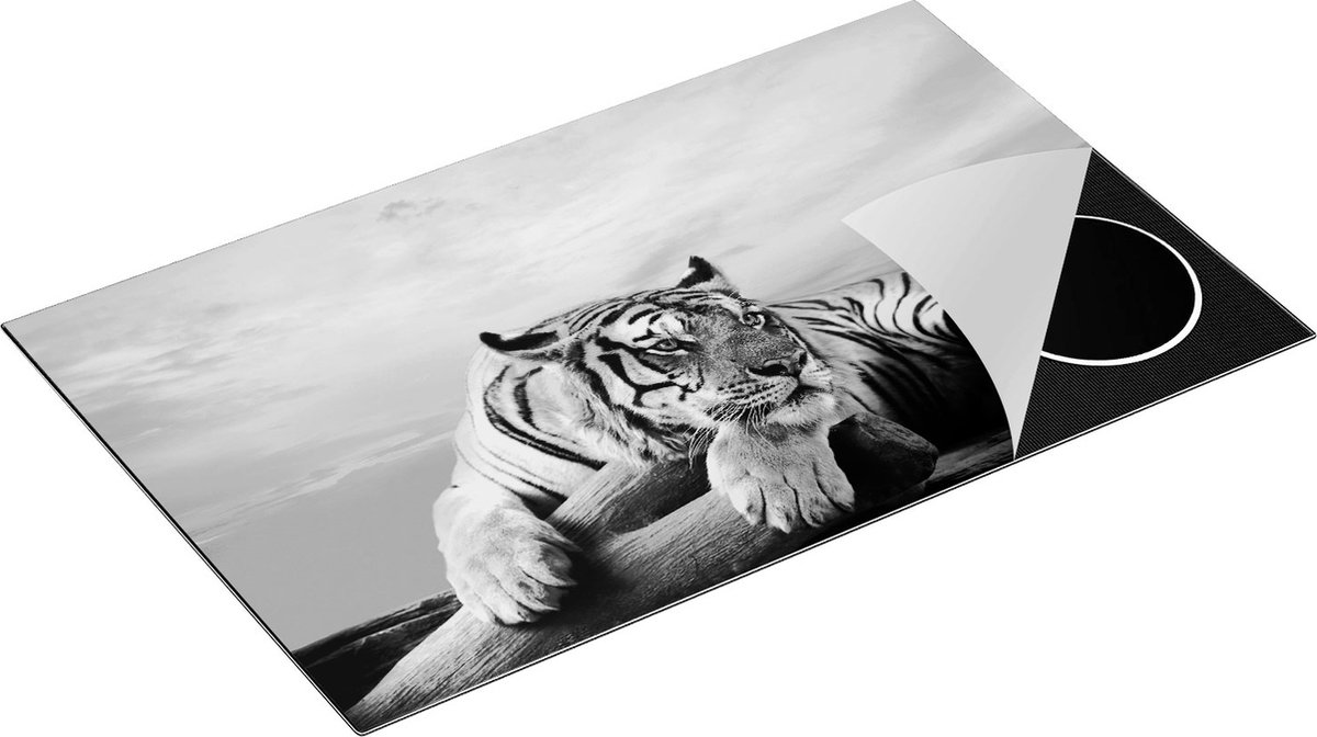 Chefcare Inductie Beschermer Tijger tijdens Zonsondergang - Zwart Wit - 85x55 cm - Afdekplaat Inductie - Kookplaat Beschermer - Inductie Mat
