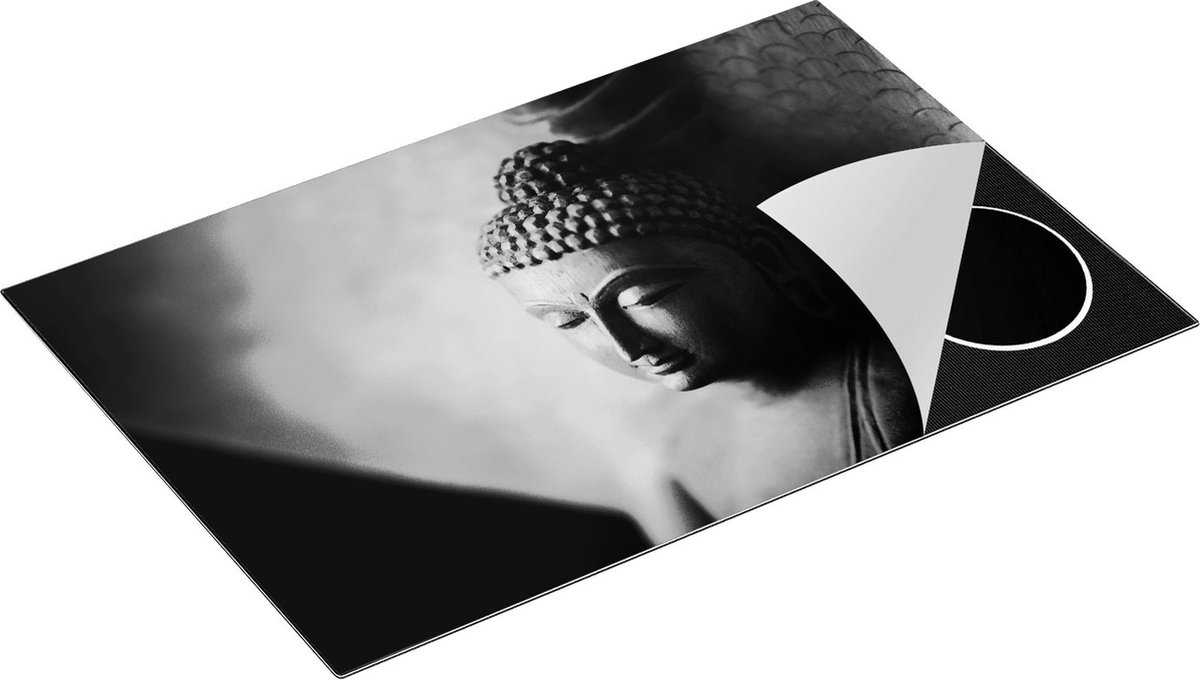 Chefcare Inductie Beschermer Boeddha Beeld - Zwart Wit - 80x52 cm - Afdekplaat Inductie - Kookplaat Beschermer - Inductie Mat