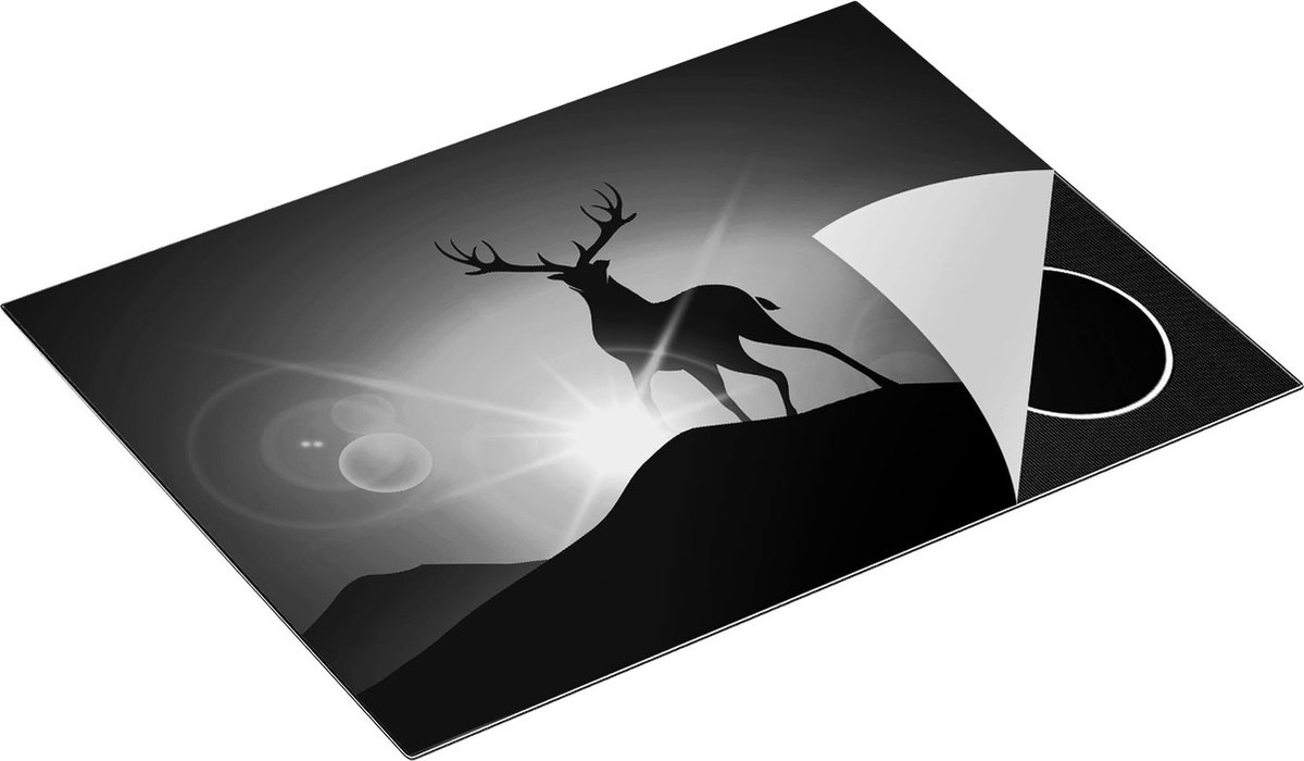 Chefcare Inductie Beschermer Hert op een Berg - Abstract - Silhouet - Zwart Wit - 70x52 cm - Afdekplaat Inductie - Kookplaat Beschermer - Inductie Mat