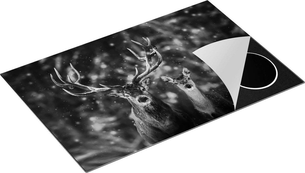 Chefcare Inductie Beschermer Twee Herten met Sneeuw - Zwart Wit - 81x52 cm - Afdekplaat Inductie - Kookplaat Beschermer - Inductie Mat