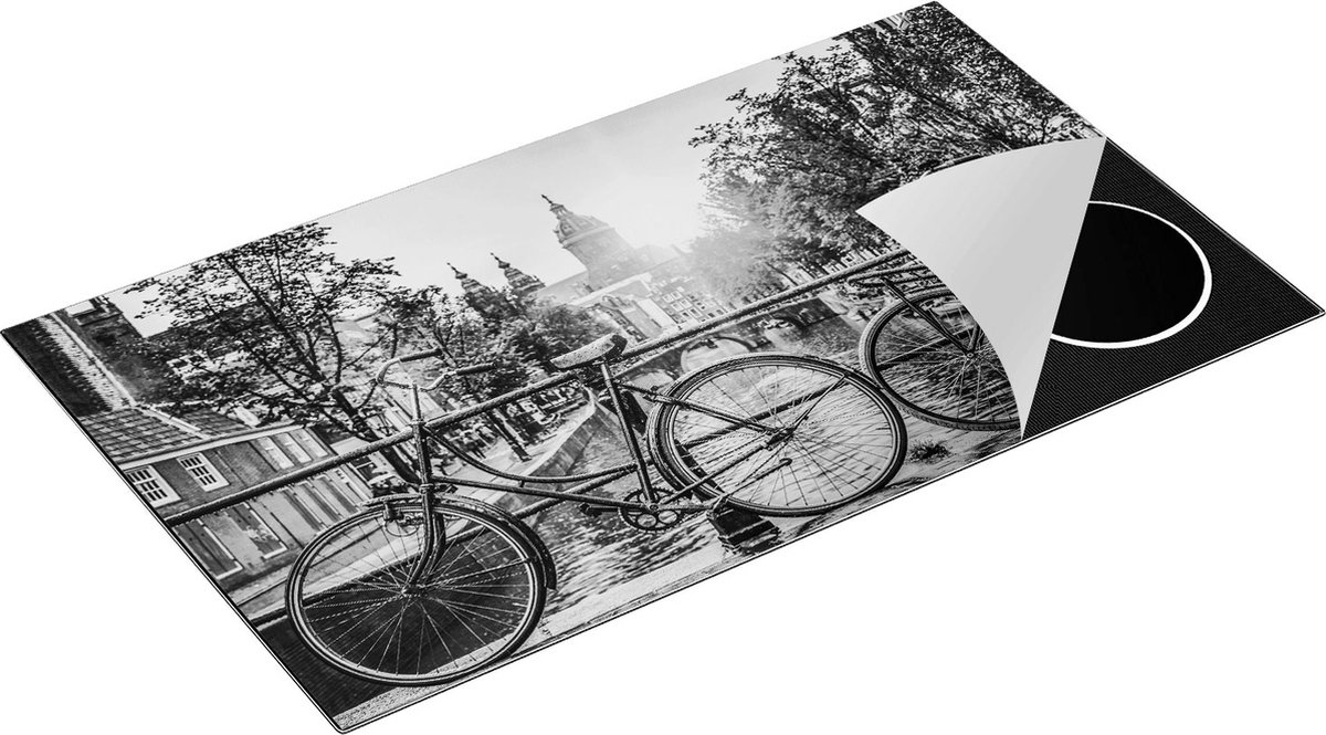 Chefcare Inductie Beschermer Amsterdamse Brug bij een Gracht met Zonsondergang - Zwart Wit - 89,6x51,6 cm - Afdekplaat Inductie - Kookplaat Beschermer - Inductie Mat