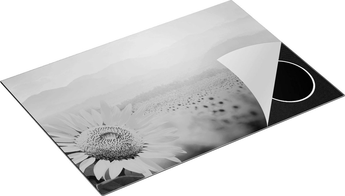Chefcare Inductie Beschermer Zonnebloemen Veld met Zonopkomst - Zwart Wit - 77x51 cm - Afdekplaat Inductie - Kookplaat Beschermer - Inductie Mat