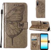 Mobigear Telefoonhoesje geschikt voor Sony Xperia 10 IV Hoesje | Mobigear Butterfly Bookcase Portemonnee | Pasjeshouder voor 2 Pasjes | Telefoonhoesje voor Pinpas / OV Kaart / Rijbewijs - Grijs