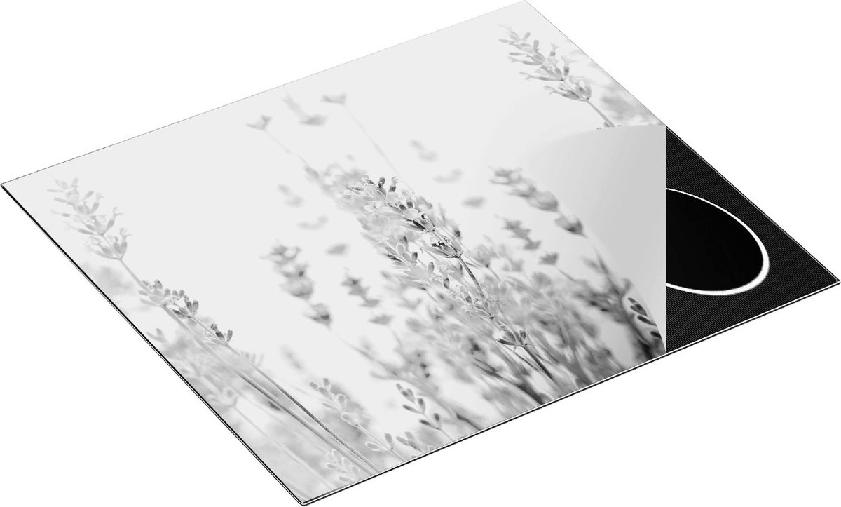 Chefcare Inductie Beschermer Paarse Lavendel Bloemen - Zwart Wit - 60x50 cm - Afdekplaat Inductie - Kookplaat Beschermer - Inductie Mat
