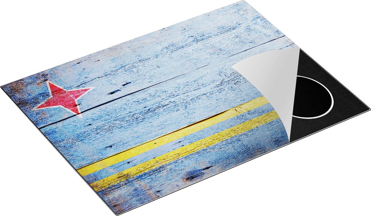 Chefcare Inductie Beschermer Aruba Vlag op Hout - 70x52 cm - Afdekplaat Inductie - Kookplaat Beschermer - Inductie Mat