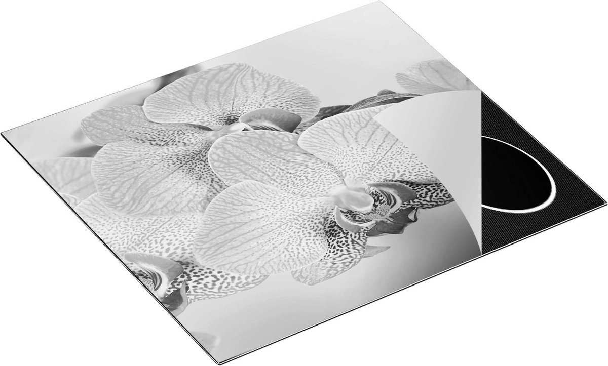 Chefcare Inductie Beschermer Roze Orchidee Bloemen - Zwart Wit - 59x52 cm - Afdekplaat Inductie - Kookplaat Beschermer - Inductie Mat