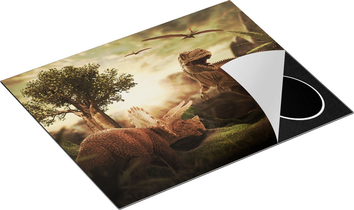 Chefcare Inductie Beschermer Dinosauriërs in de Natuur - Dino's - 65x55 cm - Afdekplaat Inductie - Kookplaat Beschermer - Inductie Mat