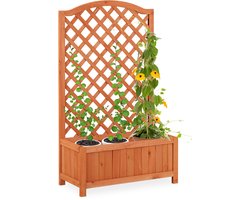 plantenbak met klimrek - weerbestendig - hout - balkon - tuin - klimplanten - oranjebruin