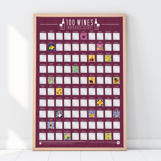 Bucket List Poster – 100 Wijnsoorten – Kraskaart