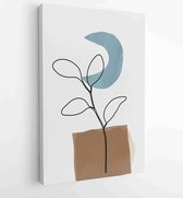 Botanical wall art vector set. Earth tone boho foliage line art drawing with abstract shape. 4 - Moderne schilderijen – Vertical – 1881805138 - 50*40 Vertical