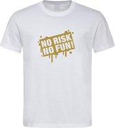 Wit T shirt met  " No Risk No Fun " print Goud size XXL