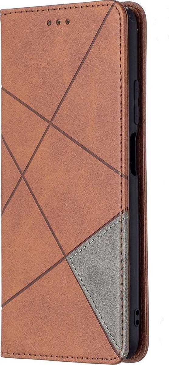 Mobigear Telefoonhoesje geschikt voor POCO M3 Hoesje | Mobigear Rhombus Slim Bookcase | Pasjeshouder voor 2 Pasjes | Telefoonhoesje voor Pinpas / OV Kaart / Rijbewijs - Bruin