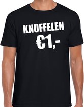 Fun t-shirt - knuffelen 1 euro zwart - heren - Feest outfit / kleding / shirt L