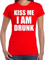 Fun t-shirt - kiss me I am drunk - rood - dames - Feest outfit / kleding / shirt S
