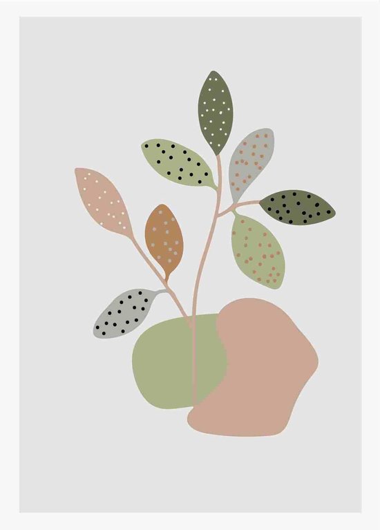Botanical watercolor wall art vector set. Earth tone boho foliage line ...