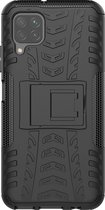 Mobigear Hoesje geschikt voor Huawei P40 Lite Telefoonhoesje Hardcase | Mobigear Tire Backcover Shockproof met Standaard | Schokbestendig P40 Lite Telefoonhoesje | Anti Shock Proof - Zwart