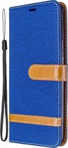Samsung Galaxy A21 Hoesje - Mobigear - Fabric Serie - Katoen Bookcase - Blauw - Hoesje Geschikt Voor Samsung Galaxy A21