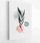 Botanical wall art vector set. Earth tone boho foliage line art drawing with abstract shape. 1 - Moderne schilderijen – Vertical – 1870947427 - 115*75 Vertical