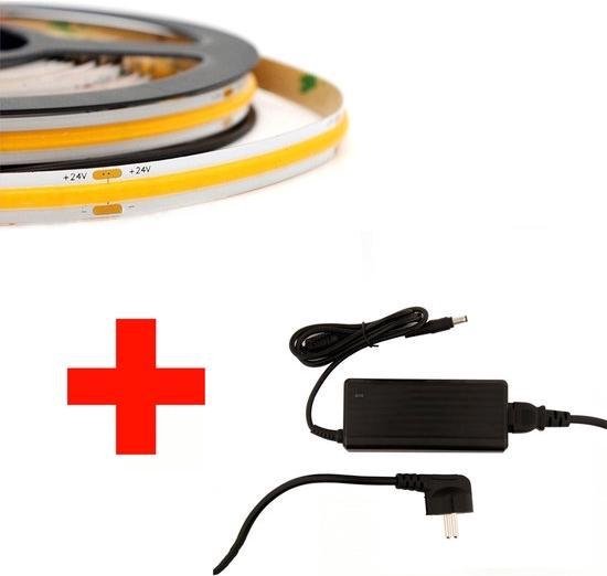 Groenovatie LED COB Strip Set - 5 Meter - 5 Watt/meter - Warm Wit - Met Adapter