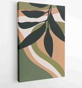 Earth tone natural colors foliage line art boho plants drawing with abstract shape 4 - Moderne schilderijen – Vertical – 1912771936 - 80*60 Vertical