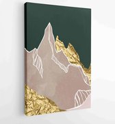 Luxury Gold Mountain wall art vector set. Earth tones landscapes backgrounds set with moon and sun. 1 - Moderne schilderijen – Vertical – 1871656357 - 50*40 Vertical