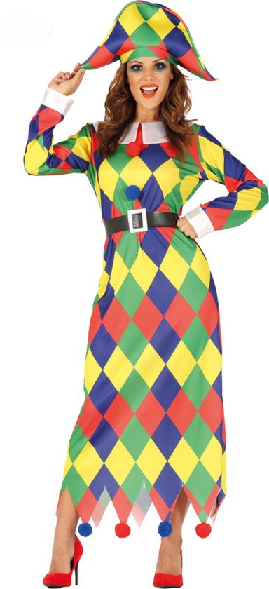 Gekleurde Harlekijn jurk dames - Maat L