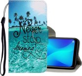 Voor OPPO A9 (2020) / A5 (2020) 3D-gekleurde tekening Horizontale flip PU lederen tas met houder & kaartsleuven & portemonnee (Blue Coconut Grove)