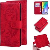 Voor Huawei Y6p Tiger Embossing Pattern Horizontale Flip lederen tas met houder & kaartsleuven & portemonnee (rood)