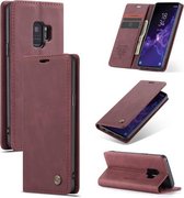 CaseMe-013 Multifunctionele Retro Frosted Horizontale Flip Leren Case met Kaartsleuf & Houder & Portemonnee voor Galaxy S9 (Wijnrood)