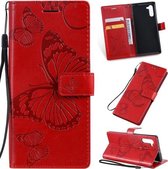 Geperst afdrukken Vlinderpatroon Horizontale flip PU lederen tas met houder en kaartsleuven en portemonnee en draagkoord voor Galaxy Note 10 (rood)