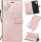 Geperst afdrukken Vlinderpatroon Horizontale flip PU lederen tas met houder & kaartsleuven & portemonnee & draagkoord voor Galaxy Note 10+ / 10 Pro (roségoud)